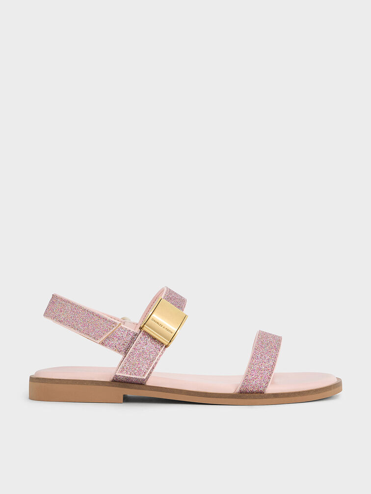 Sandalias de doble tira con purpurina Yvette para ni�a, Rosa, hi-res
