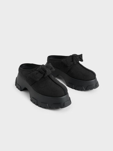 Recycled Polyester Knotted Platform Mules, Black, hi-res