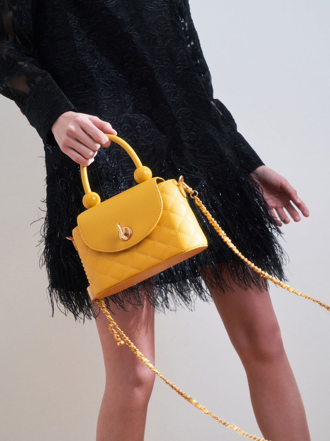 Top Handle Circle Bag, Yellow, hi-res