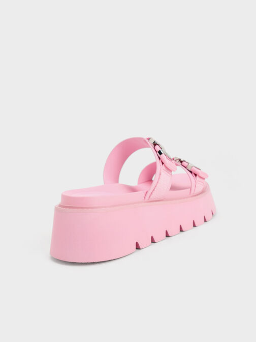Laine Metallic-Buckle Flatform Sandals, Light Pink, hi-res