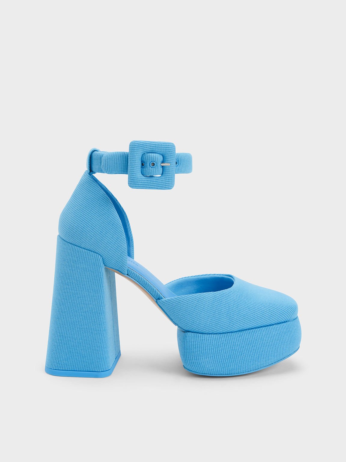 Zapatos D'Orsay Tejidos con Plataforma y Hebilla, Azul, hi-res