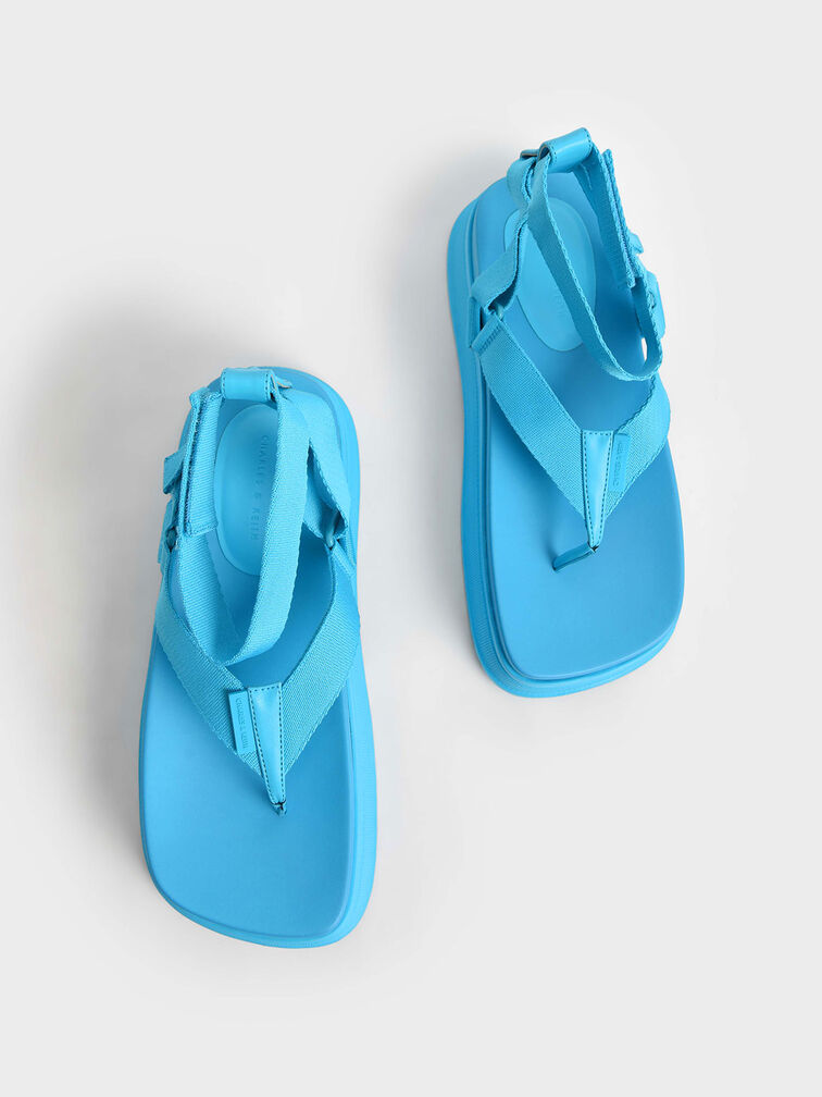 Joss Ankle-Strap Flatform Thong Sandals, Blue, hi-res