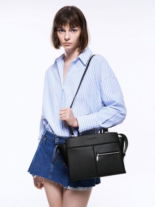 Anwen Trapeze Top Handle Bag, Noir, hi-res