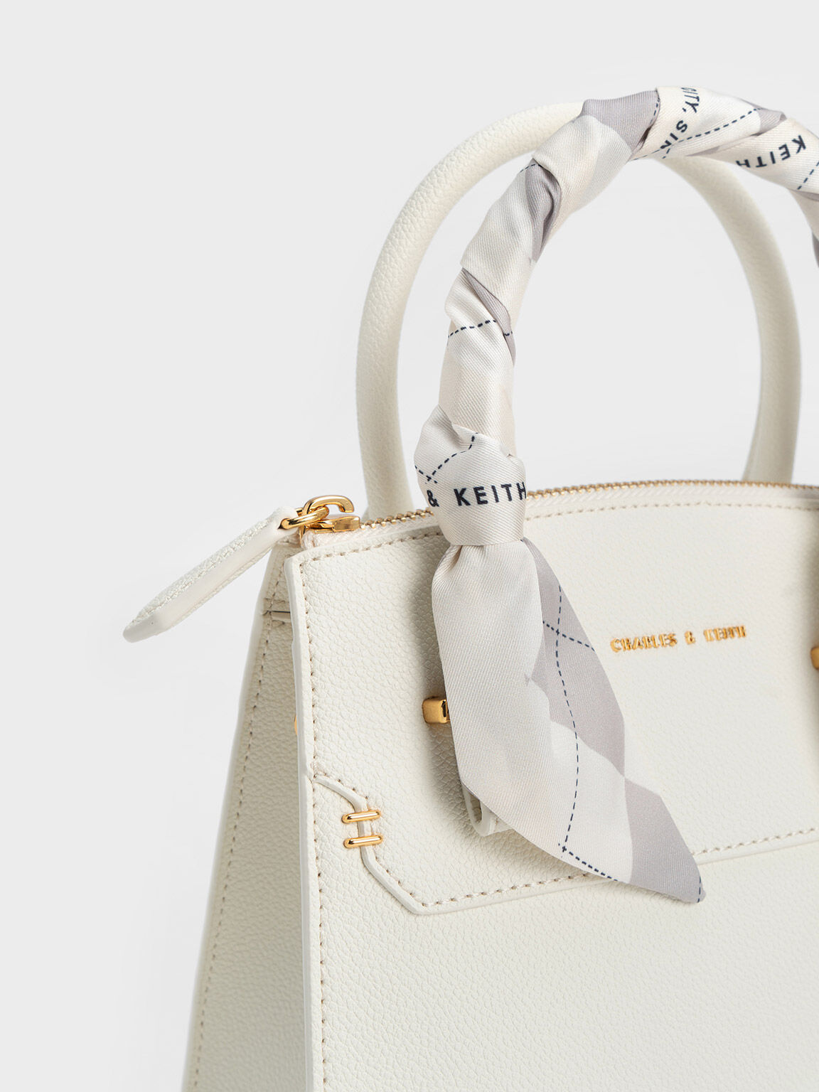 Scarf-Wrapped Top Handle Bag, Beige, hi-res