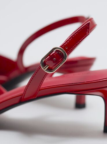 Patent Pointed-Toe Slingback Kitten Heels, Red, hi-res
