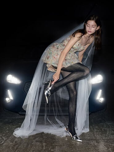 Jessy Metallic Leather Bow Slingback Pumps, Silver, hi-res