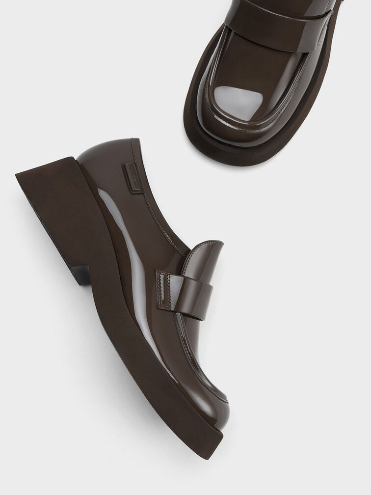 Giselle Strap Chunky Patent Loafers, Brown, hi-res