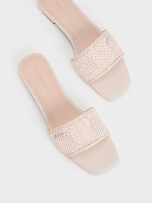 Mesh Knitted Slide Sandals, Cream, hi-res