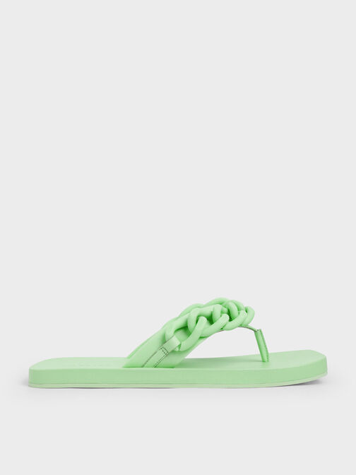 Chain Link Thong Sandals, Green, hi-res