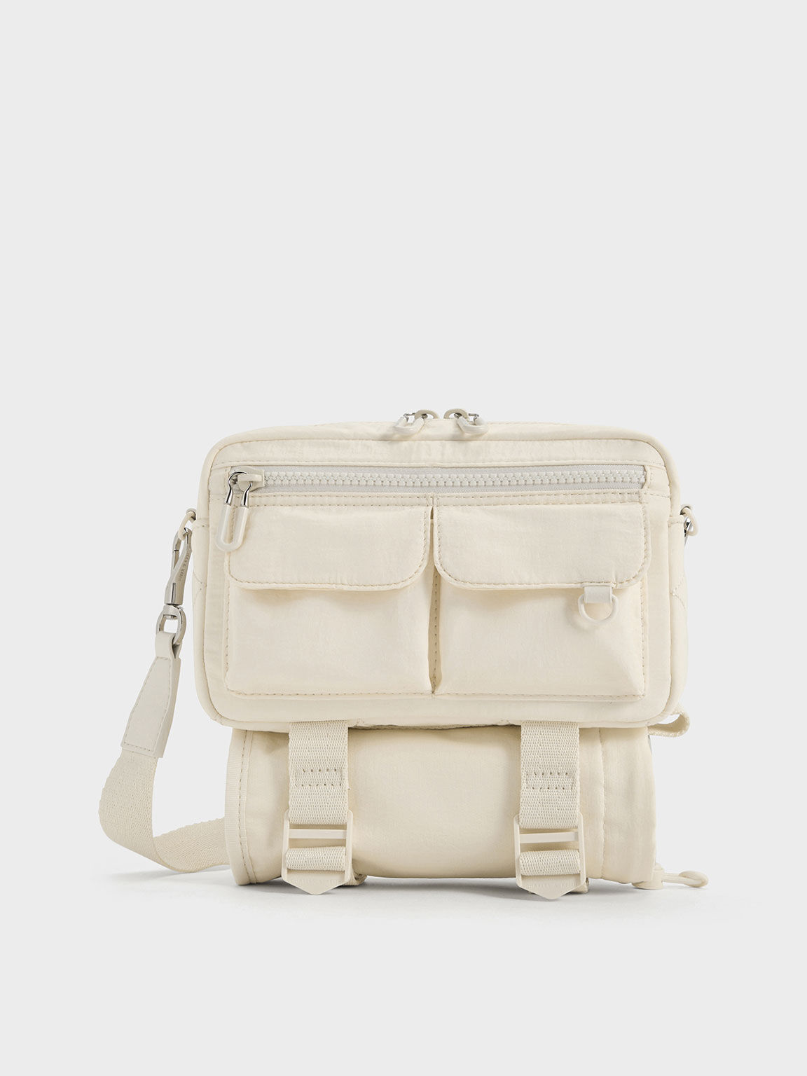 Nylon multi outlet pocket crossbody bag