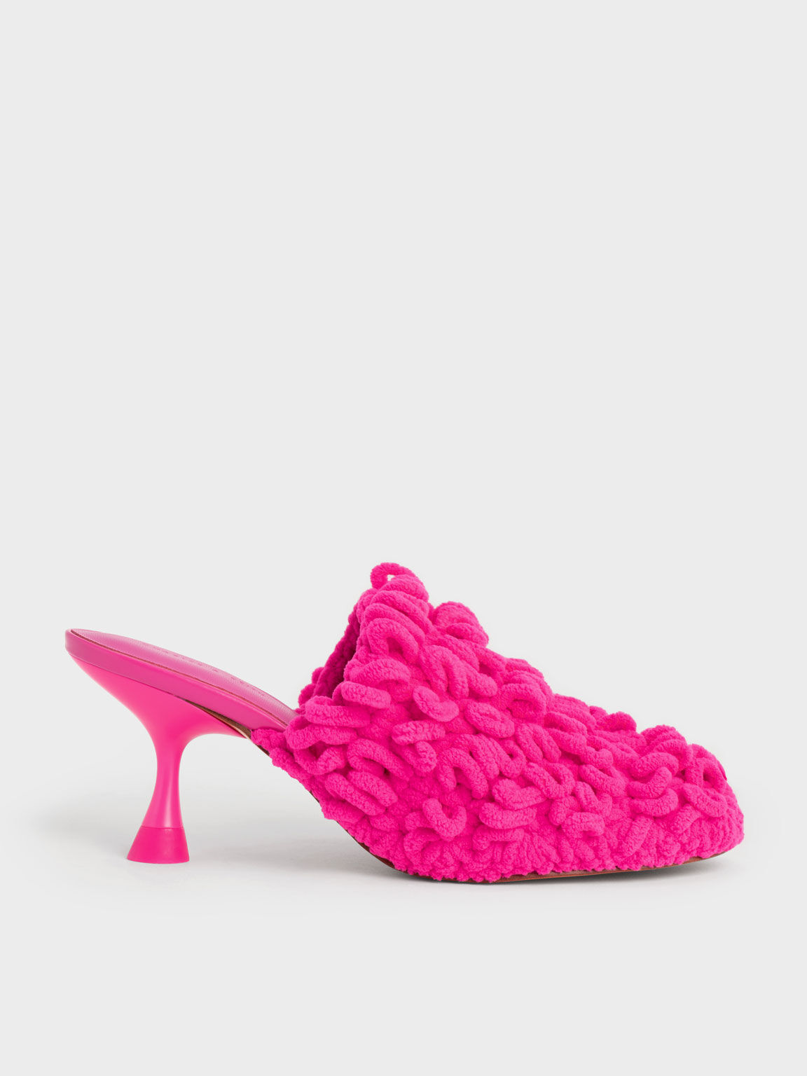 Textured Spool Heel Mules, Fuchsia, hi-res