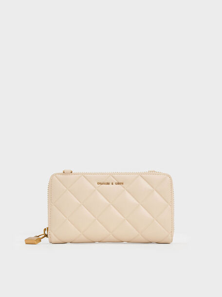 Swing Quilted Long Wallet, Beige, hi-res