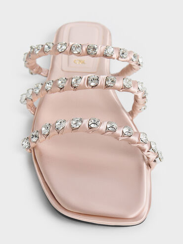 Goldie Recycled Polyester Gem-Encrusted Slide Sandals, Light Pink, hi-res