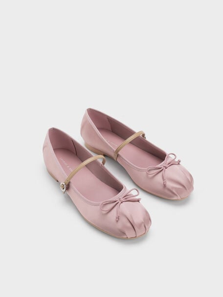 緞面蝴蝶結瑪莉珍鞋, 粉紅色, hi-res