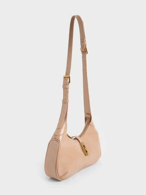 Metallic Accent Hobo Bag, Beige, hi-res