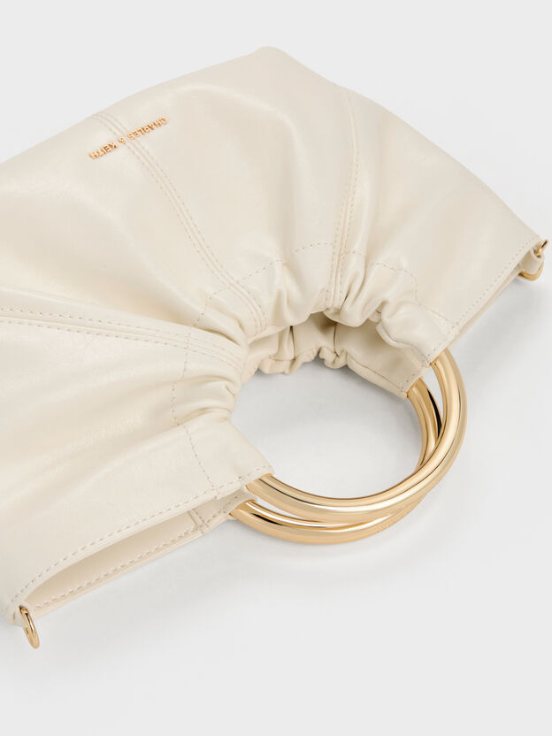 Ciara Ruched Metal Top Handle Bag, Cream, hi-res