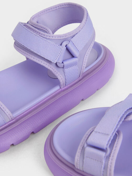 Recycled Polyester Velcro-Strap Sports Sandals, Lilac, hi-res