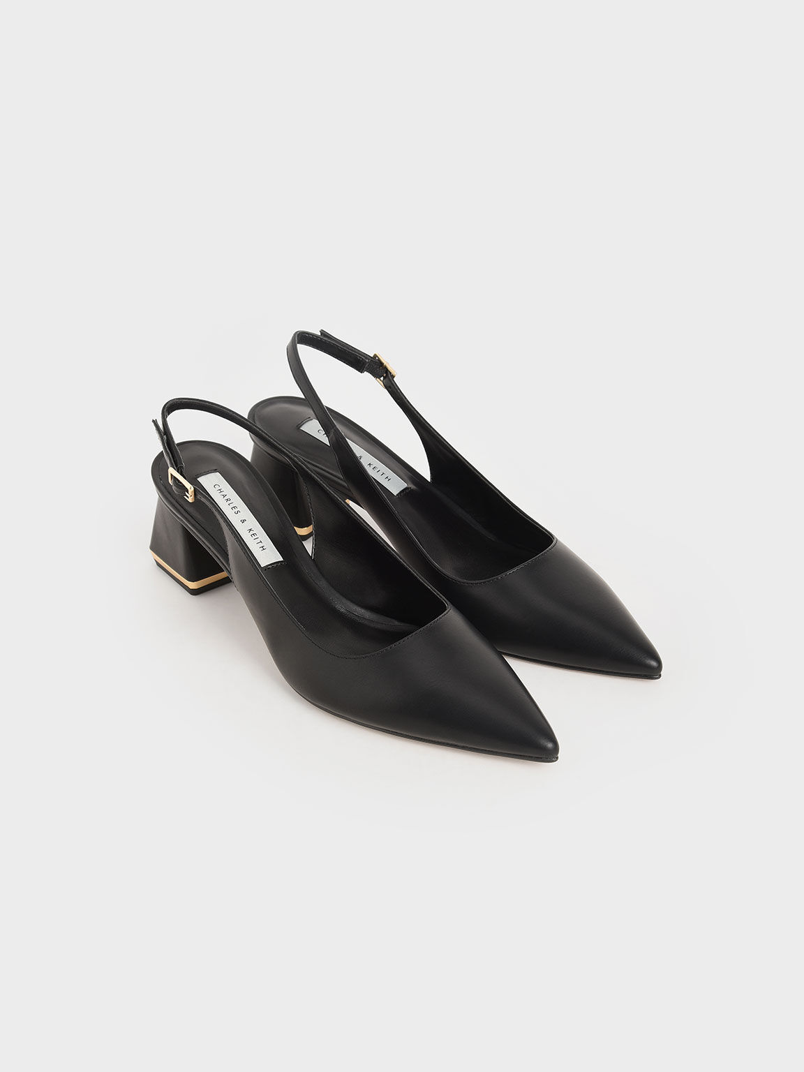 Black Metallic Accent Slingback Court Shoes - CHARLES & KEITH ZA