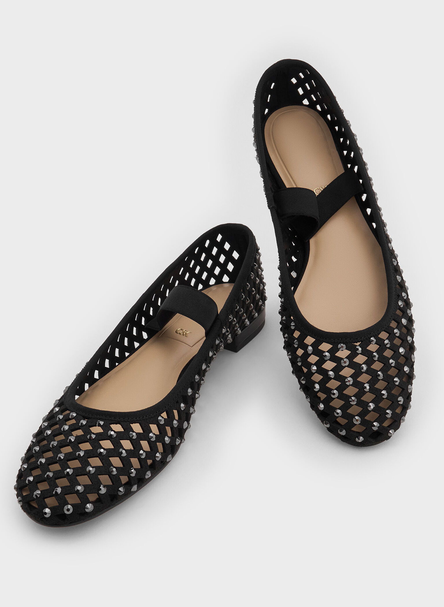Studded Cut-Out Mary Jane Flats, Black, hi-res