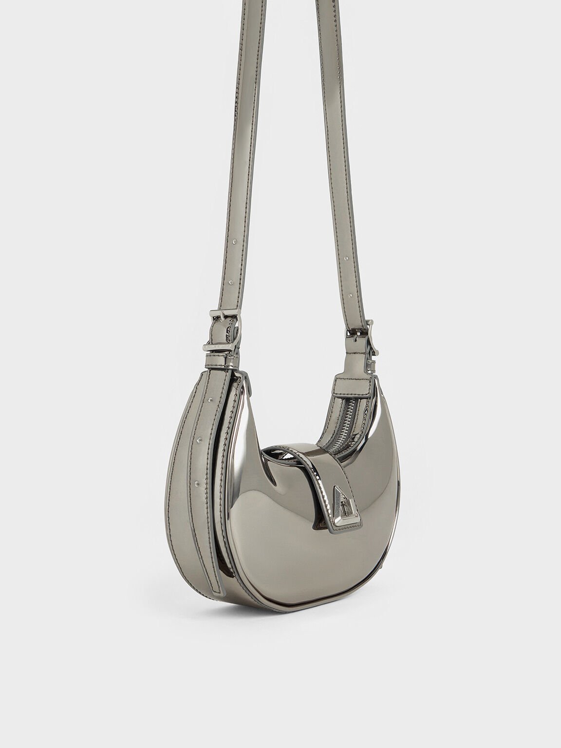 Pewter Trice Metallic-Accent Belted Shoulder Bag - Pewter - Bags