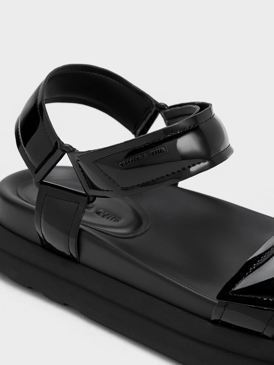 Patent Strappy Sports Sandals, Black Patent, hi-res