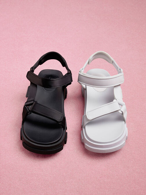 Girls' Satin Sports Sandals, White, hi-res