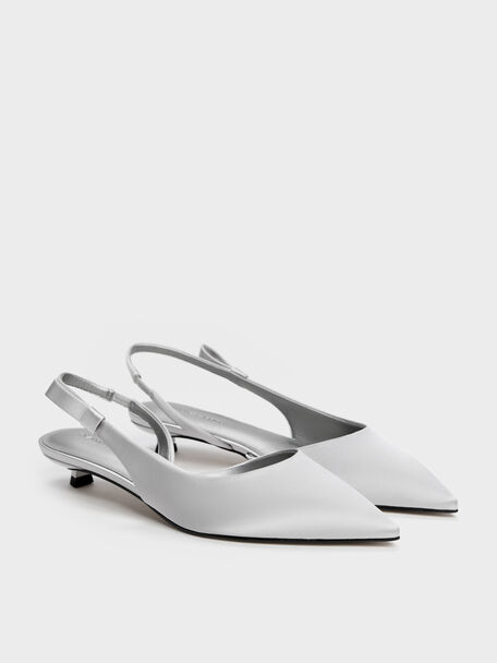 Brantley Bow Slingback Kitten Heels, Grey, hi-res