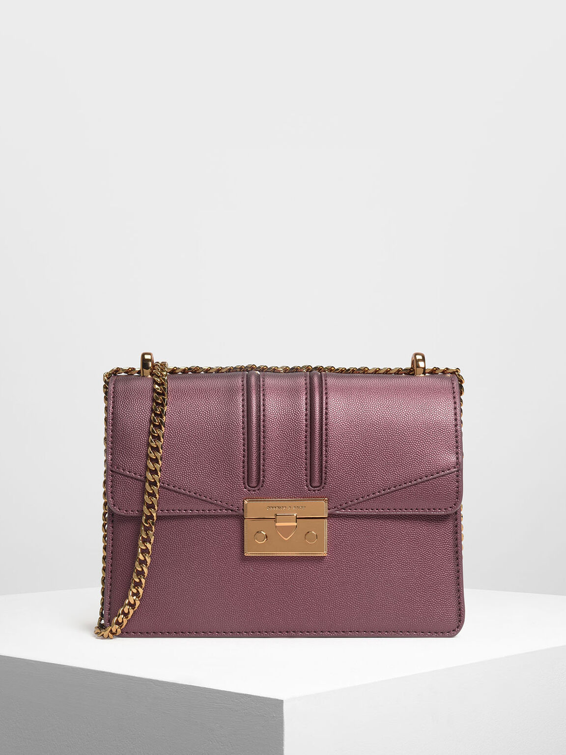 Prune Push Lock Front Flap Bag Charles Keith Sg