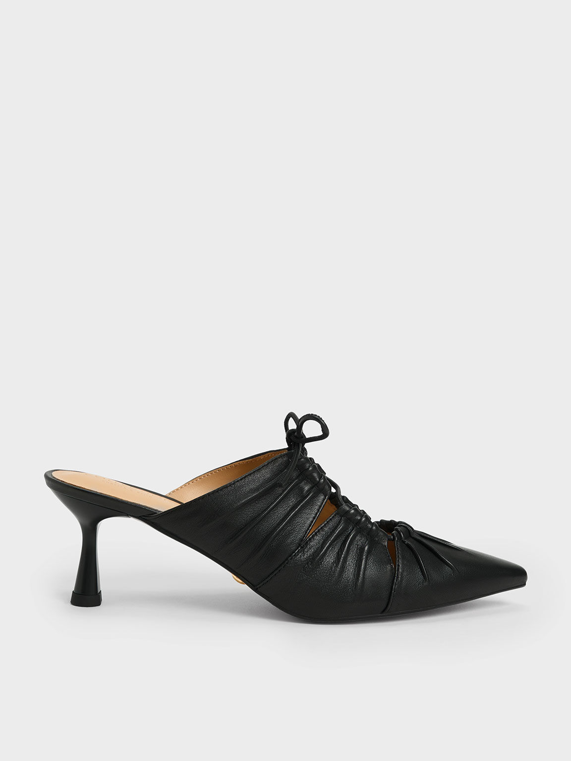 Landis Leather Ruched Bow-Tie Mules, Black, hi-res