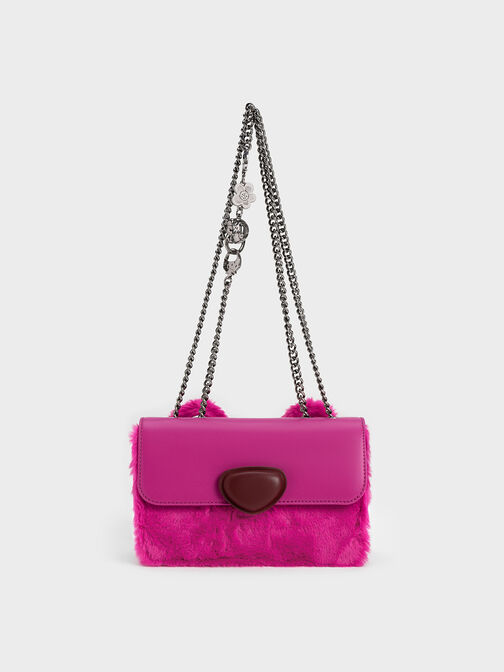 Lotso Furry Front Flap Bag, Fuchsia, hi-res
