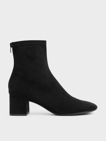 Textured Block Heel Ankle Boots, Black Textured, hi-res