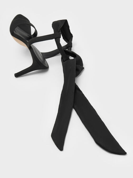 Eliana Textured Tie-Around Heeled Sandals, Black Textured, hi-res