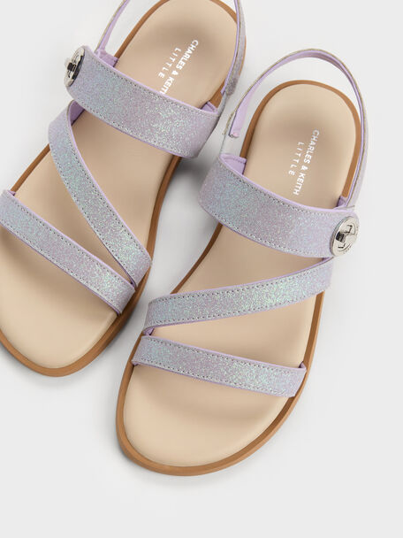 Girls' Yara Glittered Strappy Sandals, Purple, hi-res