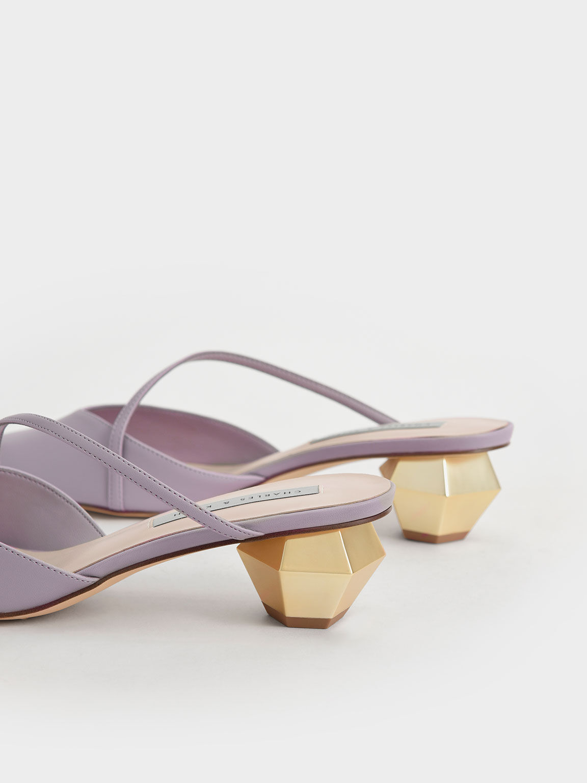 Asymmetric Strap Chrome Heel Mules, Lilac, hi-res