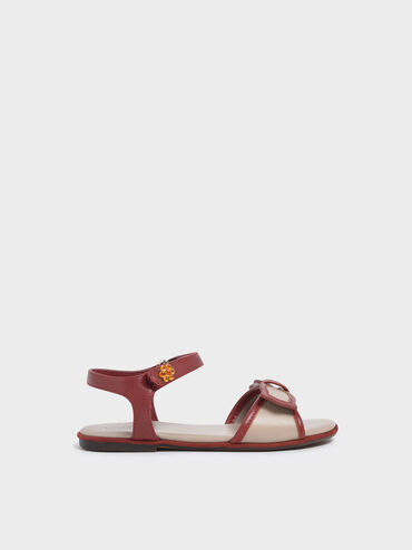 Girls&apos; Bow Detail Open Toe Sandals, Brick, hi-res