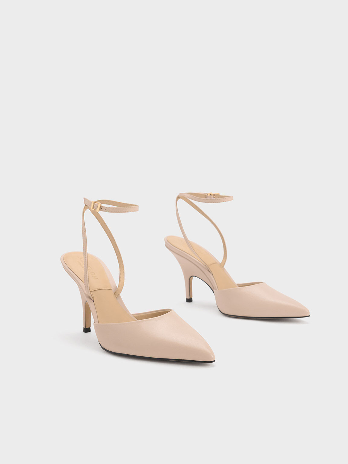 Nude Leather Ankle Strap Pumps CHARLES KEITH CA