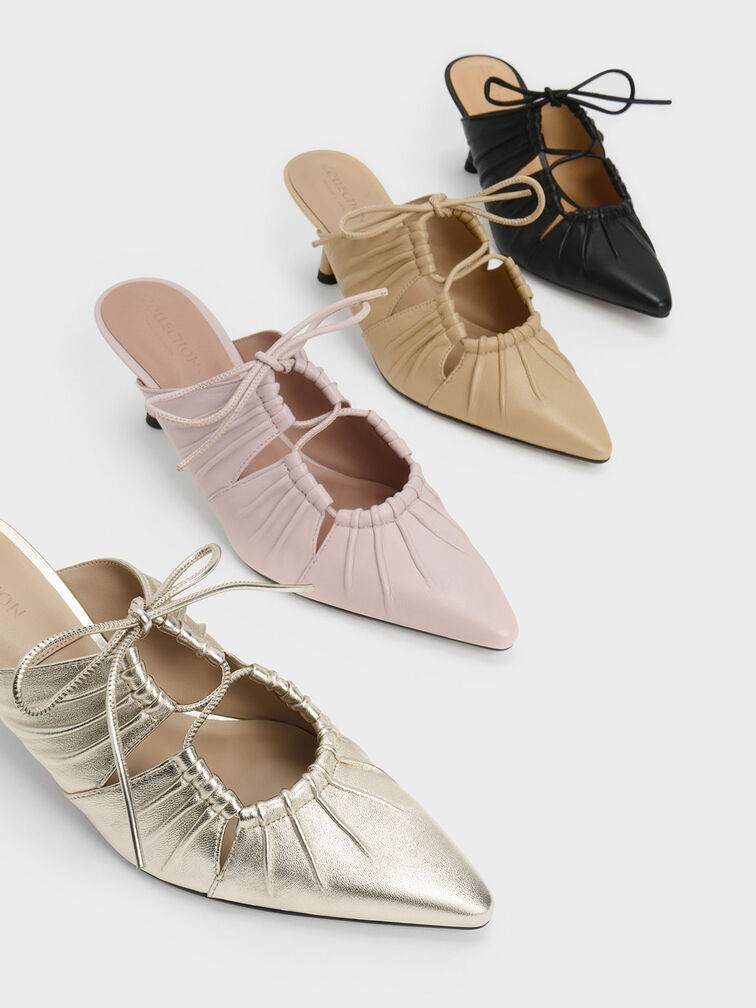 Landis Leather Ruched Bow-Tie Mules, Pink, hi-res