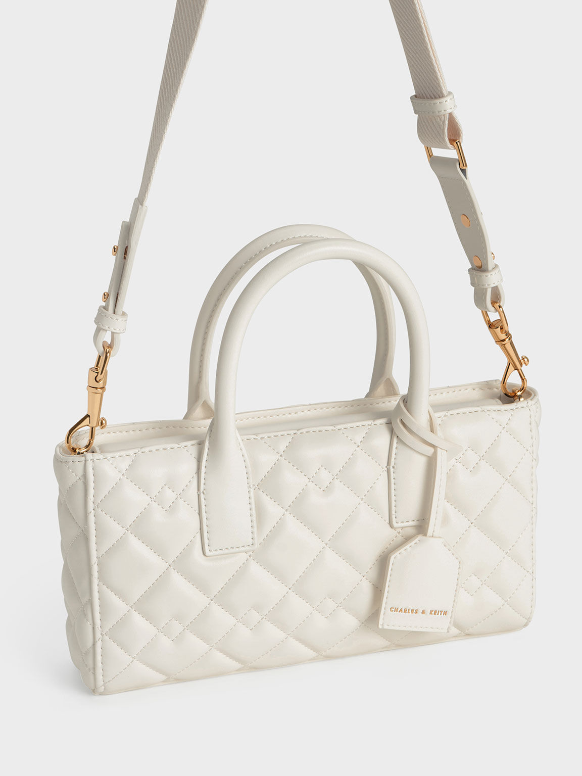 Nezu Quilted Tote Bag, White, hi-res