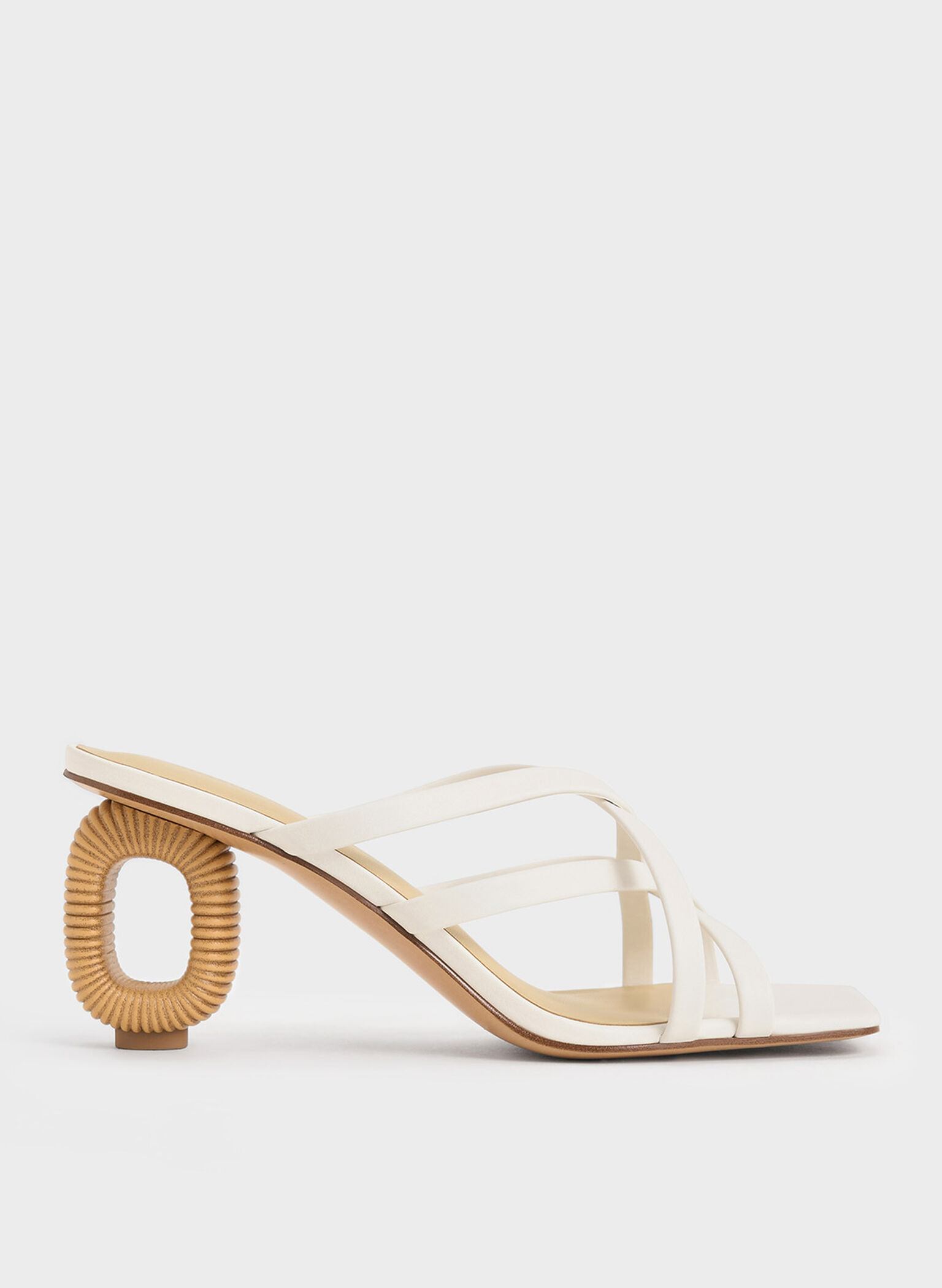 Sculptural-Heel Strappy Mules, White, hi-res