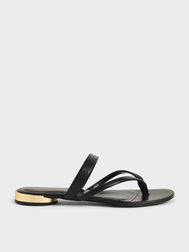 Open-Toe Thong Sandals, Black, hi-res