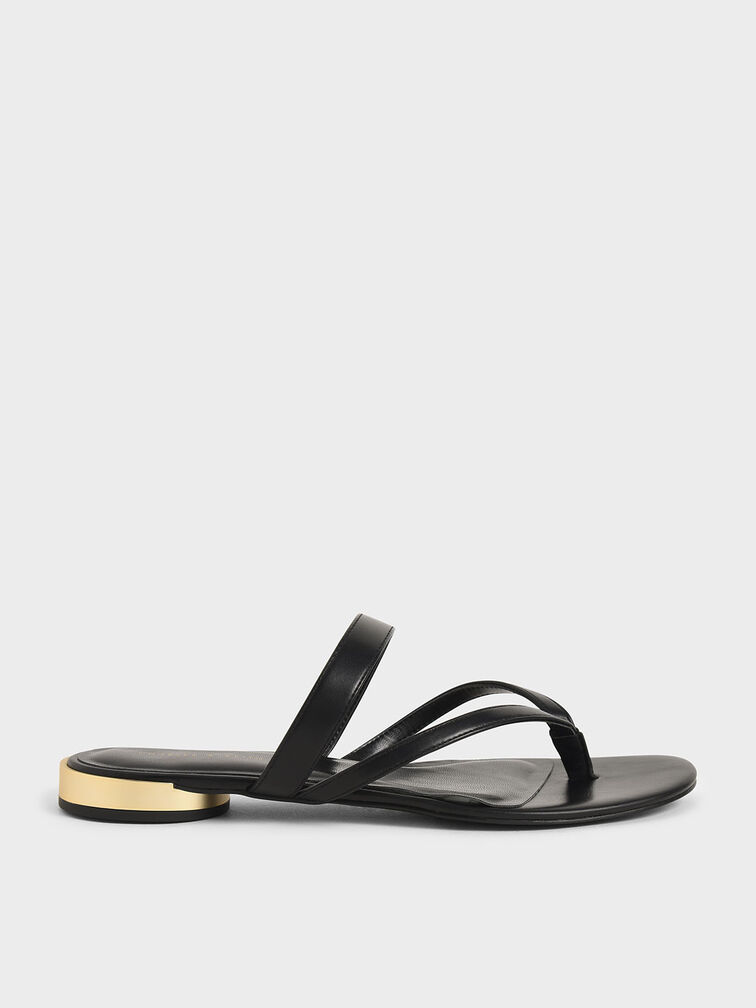 Open-Toe Thong Sandals, Black, hi-res