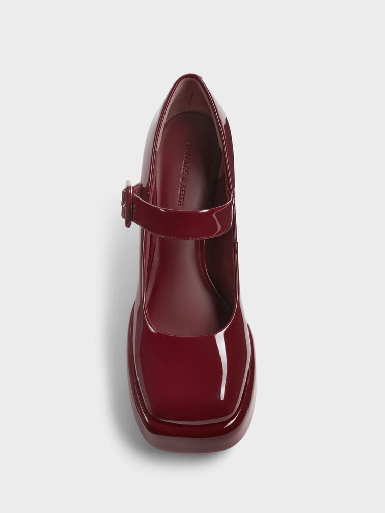Patent Block-Heel Platform Mary Jane Pumps, Burgundy Patent Block-Heel Platform Mary Jane Pumps, Burgundy, hi-res