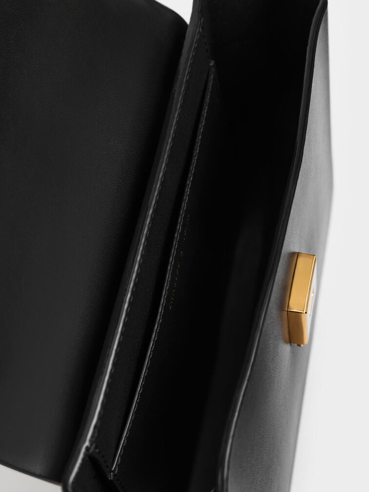 Amber Chain Handle Push-Lock Handbag, Black, hi-res