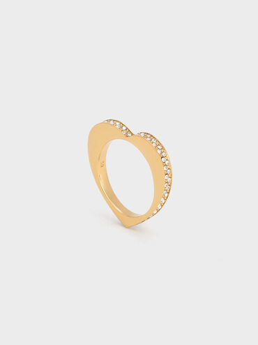 Anillo de cristal Malorie tipo corazón, Dorado, hi-res