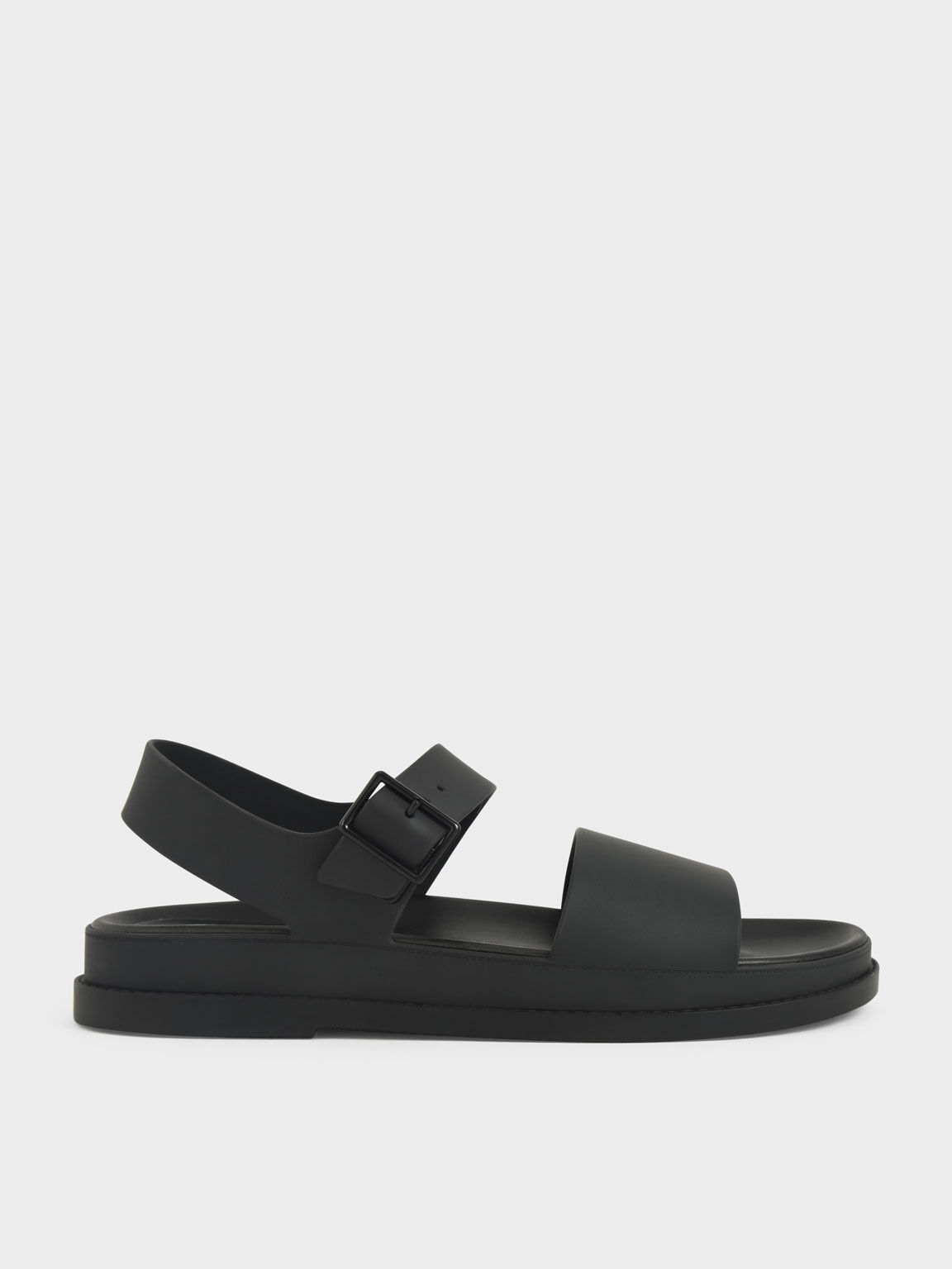 Black Buckle Strap Flatform Sandals - CHARLES & KEITH KR