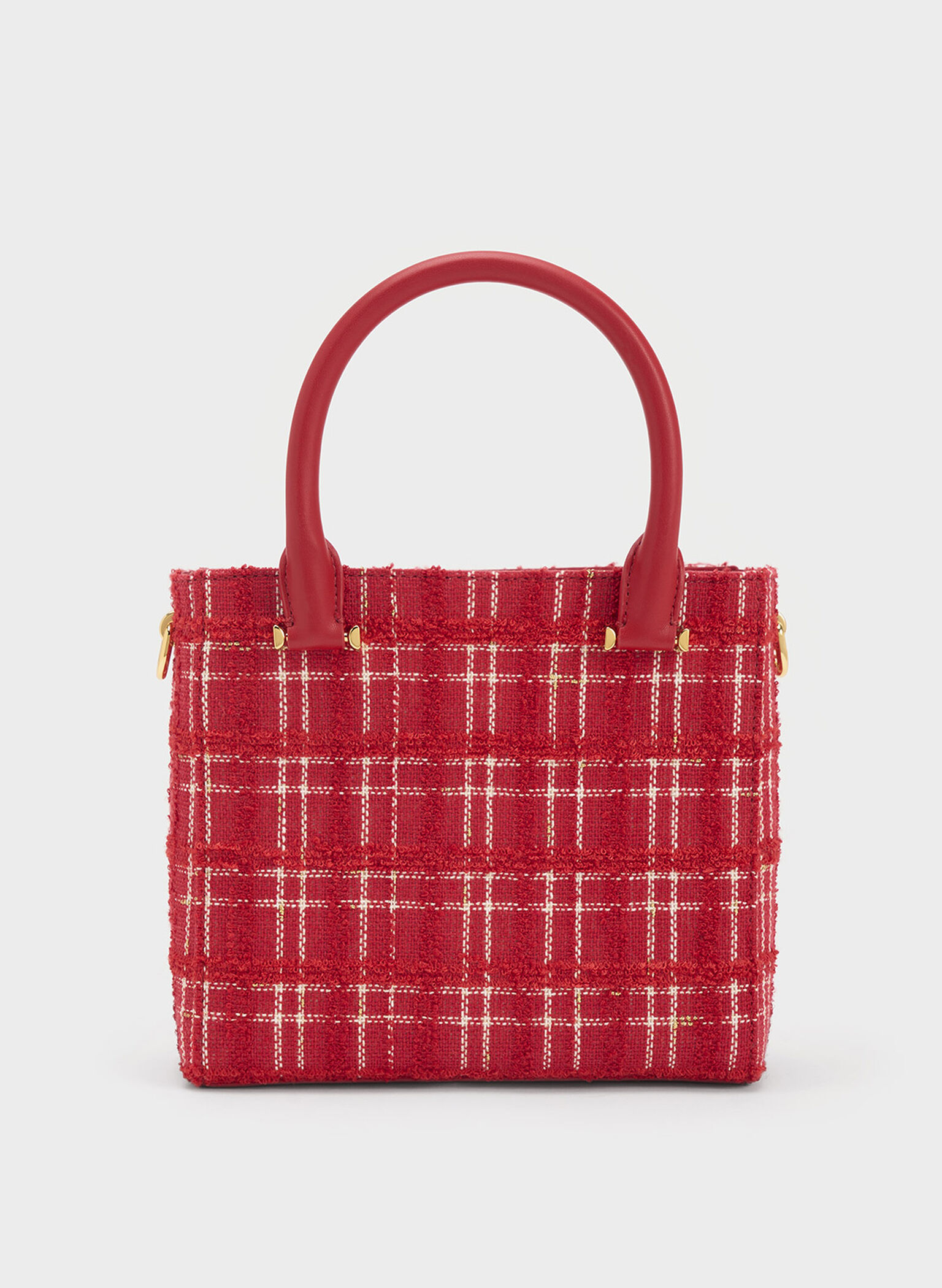 Charles & Keith - Women's Georgette Tweed Square Tote Bag, Red, M