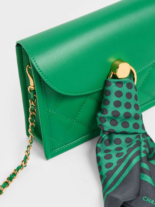 Bolso Roza con cuentas y asa con pañuelo, Verde, hi-res