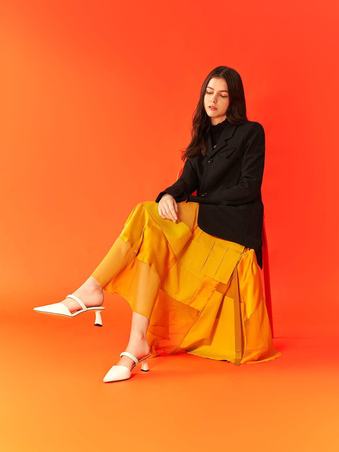 Ruched Strap Mules, Chalk, hi-res