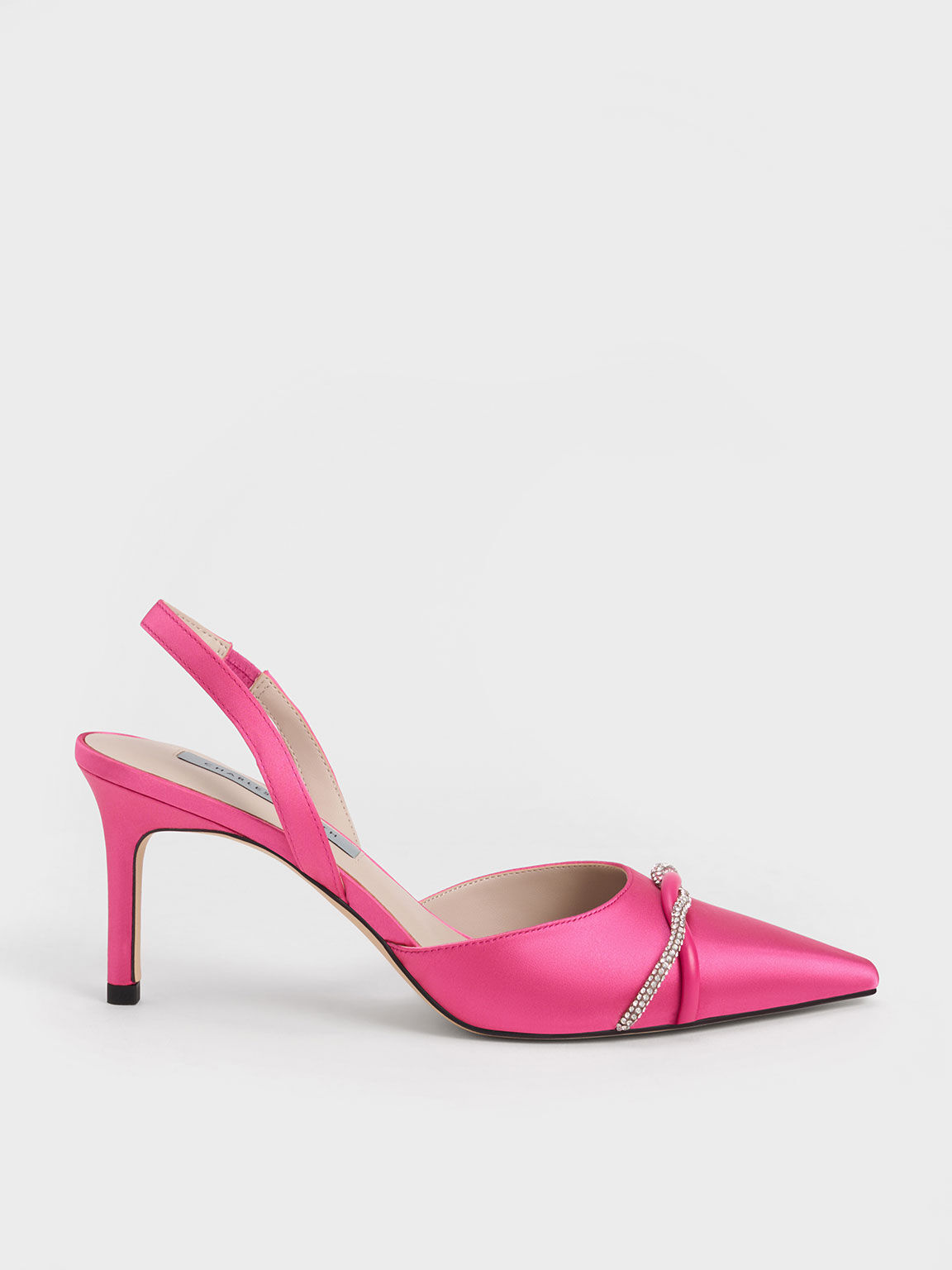 Zapatos de Tacón Destalonados de Satín con Detalle Torcido, Pink, hi-res