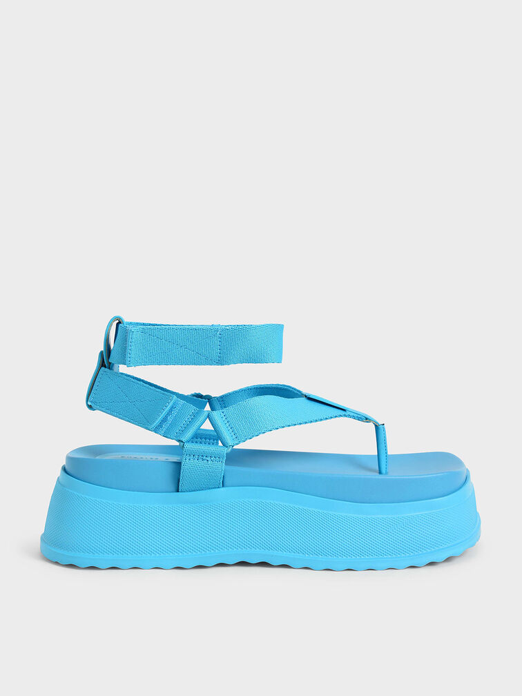 Joss Ankle-Strap Flatform Thong Sandals, Blue, hi-res